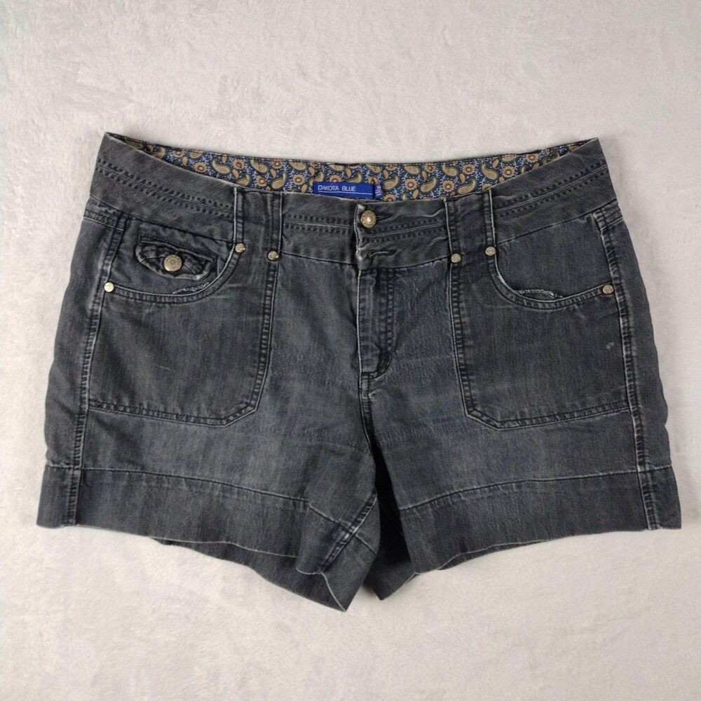 Dakota Blue Womens Denim Shorts Size 14 Faded Utility Multi Pocket Paisley